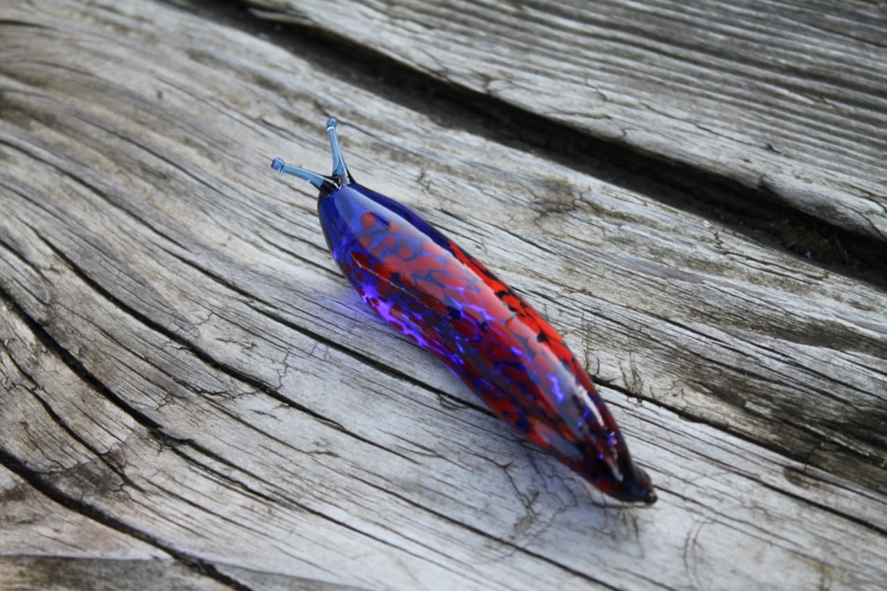Red Blue Spotted Slug glass sculpture GLASS SLUG lampwork Glass Animals