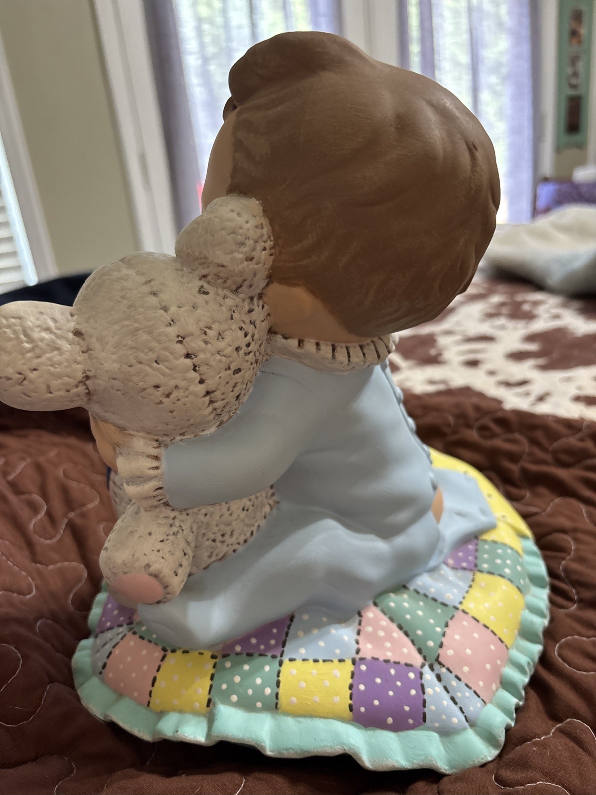 Vintage 1987 Atlantic Mold Ceramic Baby With Teddy Bear Hand Painted Decor