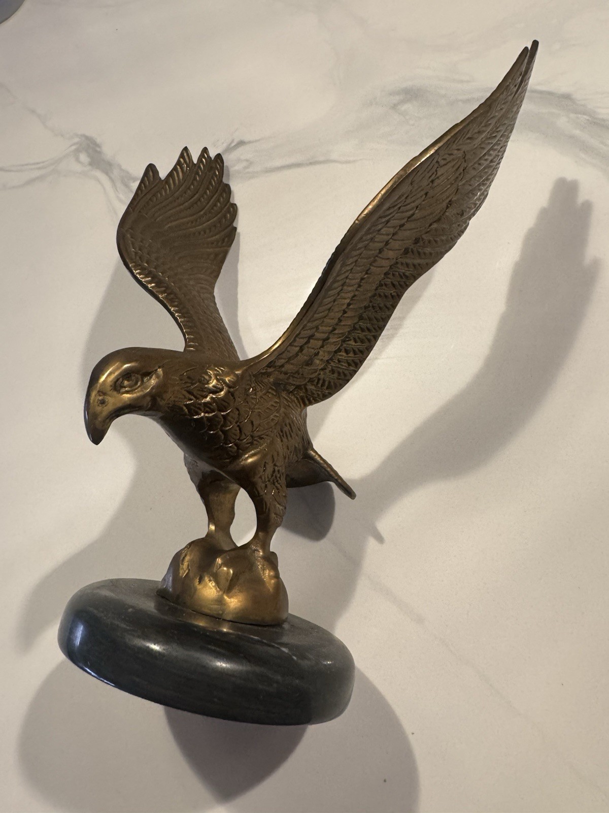 Brass Eagle figure Sculpture on marble base