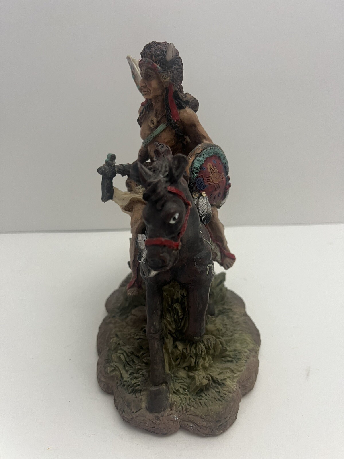 Native American Indian Chief Warrior Man on Horse Resin Figurine 9″ Statue Decor