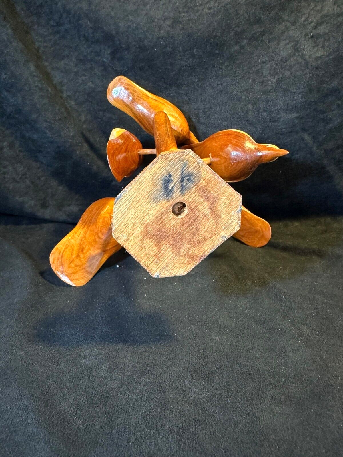 Vintage Hand Carved Wooden Tree with Six Removable Birds Figurine Sculpture