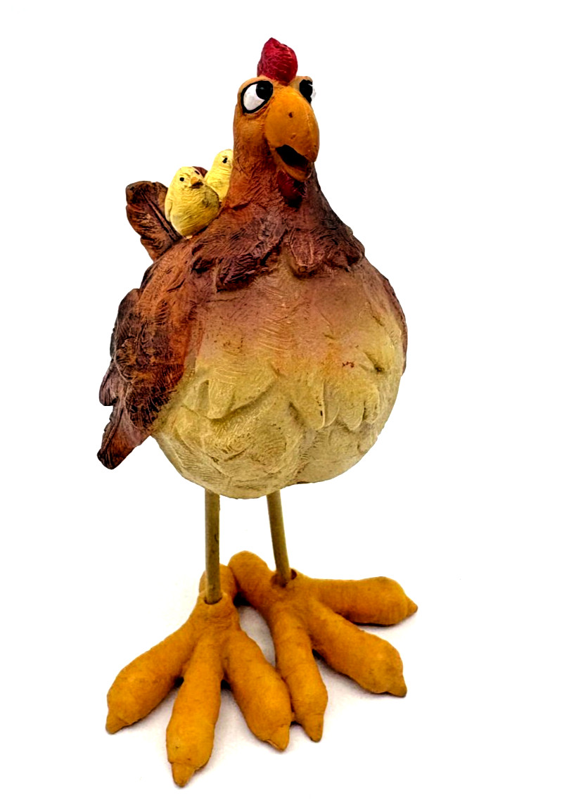 Vintage Whimsical Hen Chicken Figurine Chicks Folk Art Farmhouse Decor