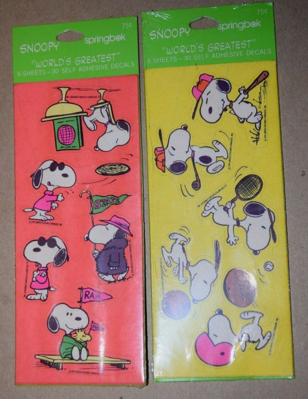 Lot of 2, VINTAGE SNOOPY WORLD’S GREATEST SPORTS (3.00″ x 7.00″ Panel) New, #19