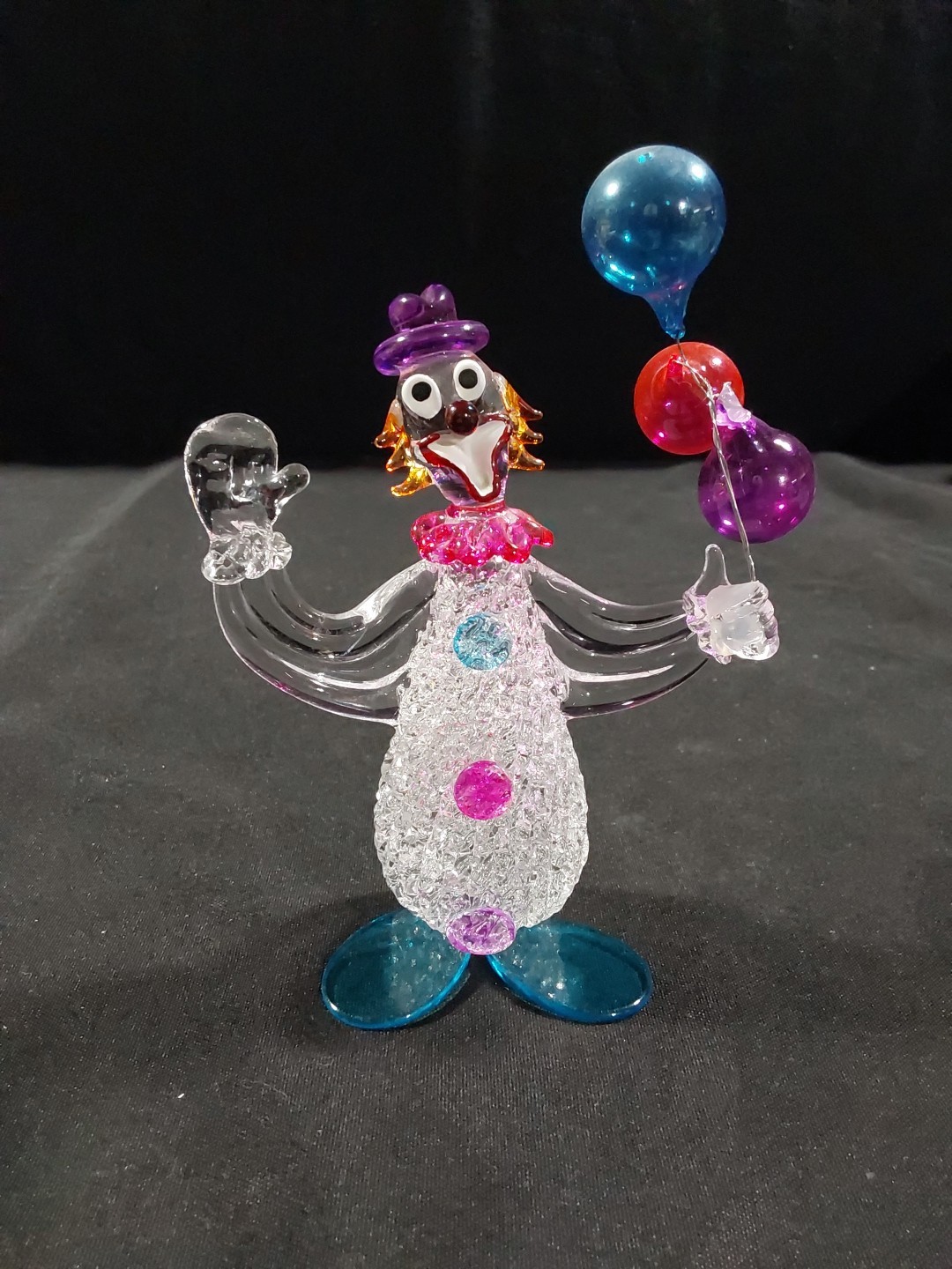 Spun Glass Clown Figurine Balloon Holder Collectible 6 in. Tall