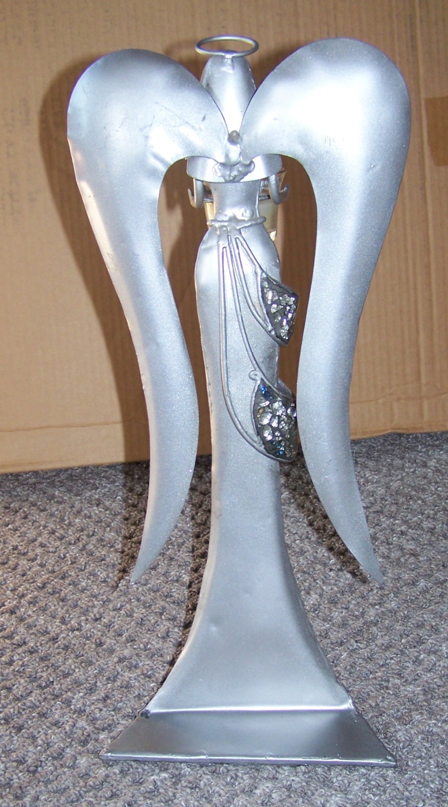 Pier 1 Vintage 19″ Mosaic Silver tone Angel Candle Holder S2