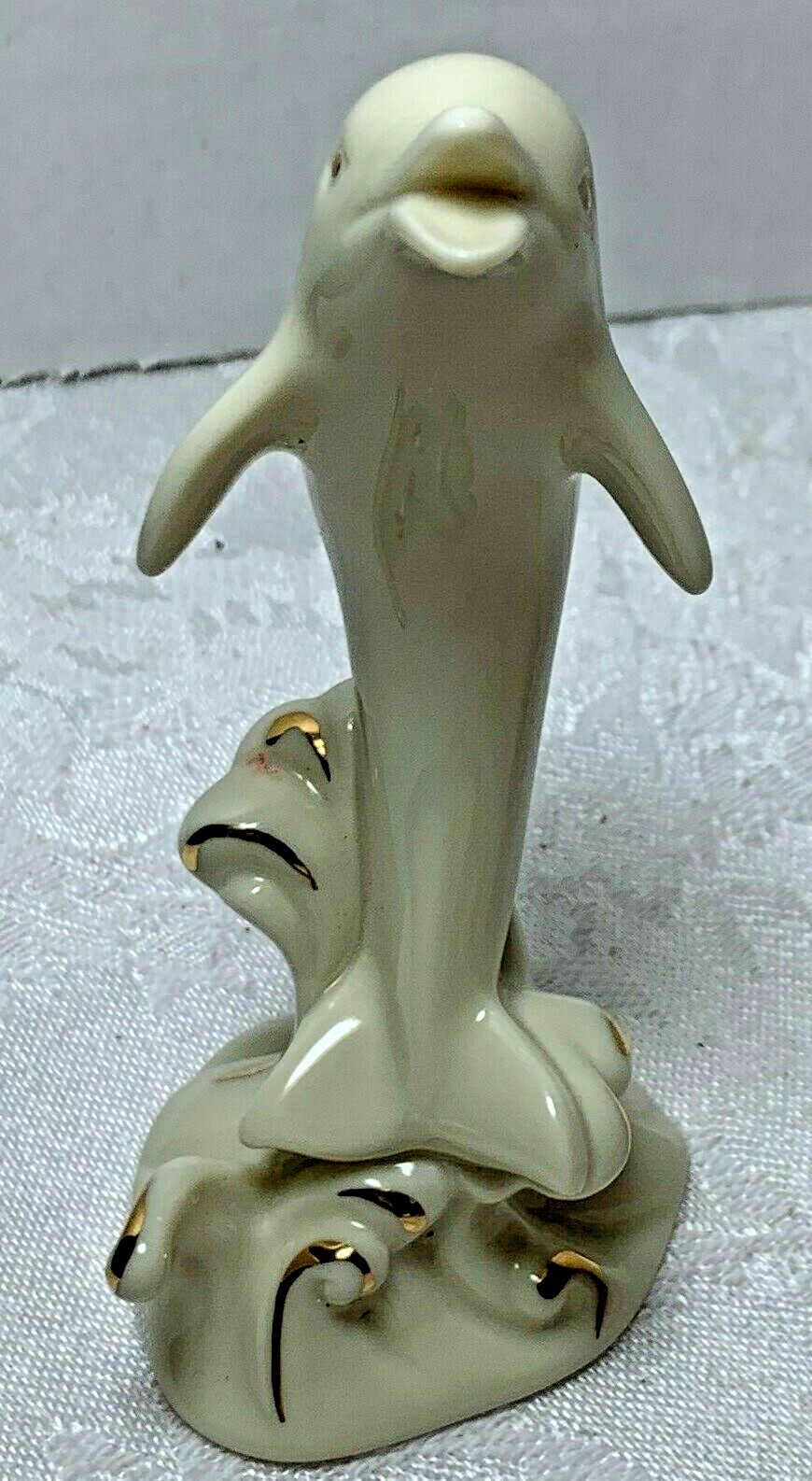 ☘☘☘ Lenox 4″ Miniature Dolphin Classic Ivory Color 24Kt Gold Trim Figurine ☘☘☘☘