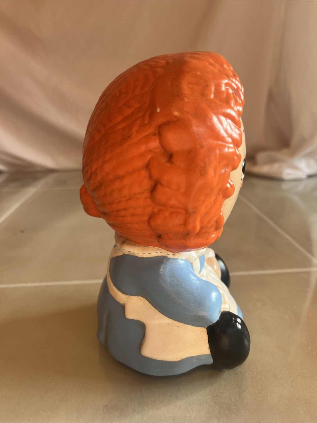 Raggedy Ann and Andy Doll Ceramic Yozie Mold Hand Painted Vintage 1970s Sitting