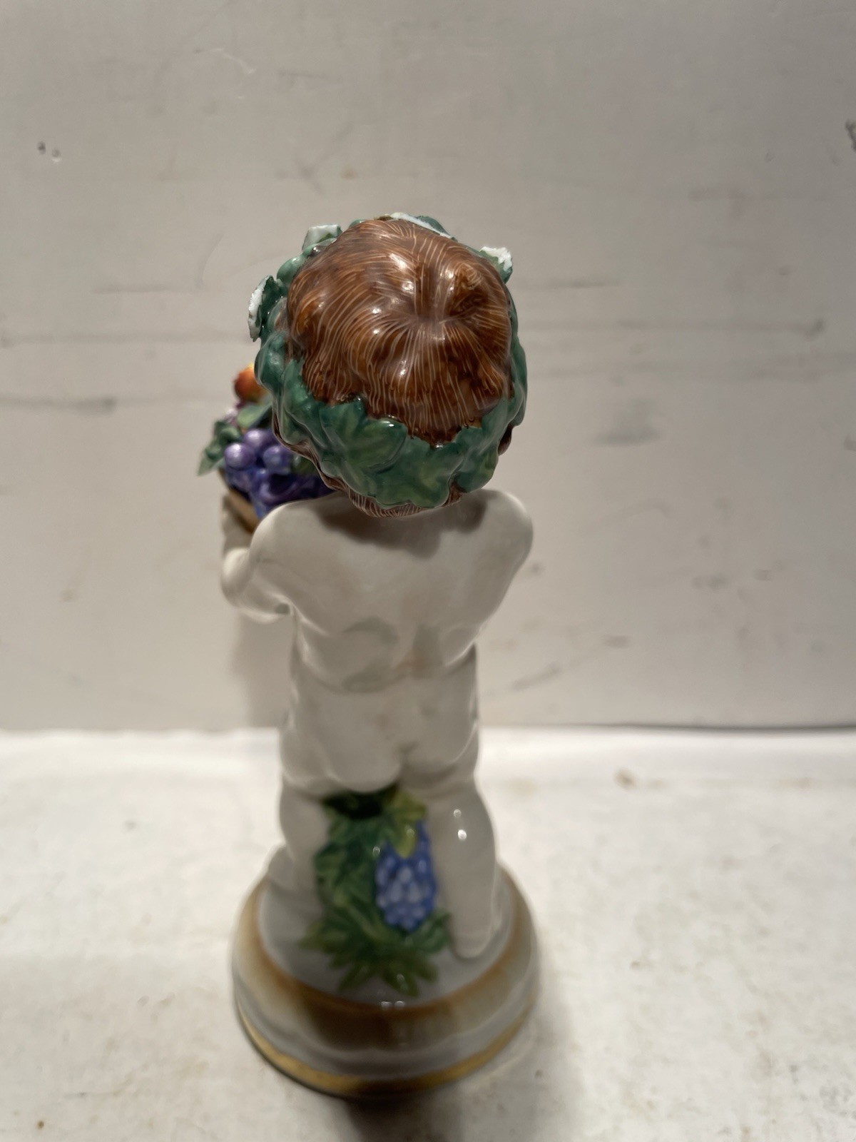 Antique Muller Volkstedt Porcelain Cherub Figurine Holding Fruit Basket J