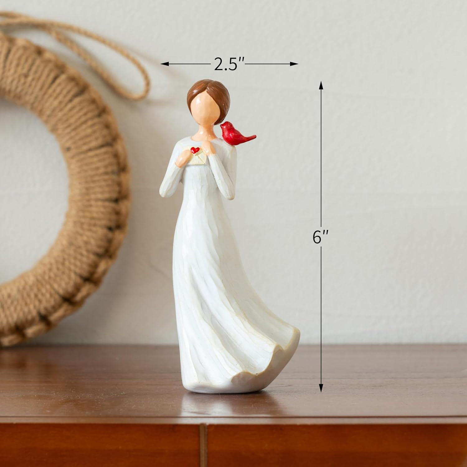 Hand-Painted Memorial Angel Figurine with Red Cardinal & Love Letter – 6.2 Inch