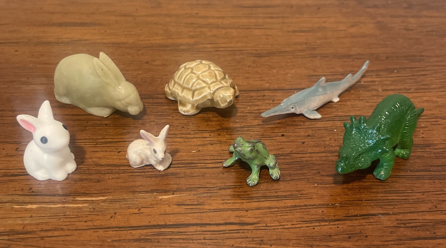 Vintage Lot Of 7 Miniature Animal Figurines – Plastic, Ceramic, Metal
