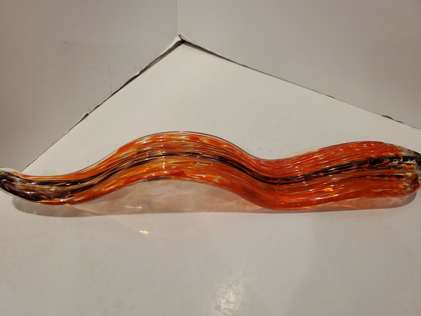 Vintage 1970s Art Glass Orange Black Clear Stretch Bottle Art Decor 14 x 2 “