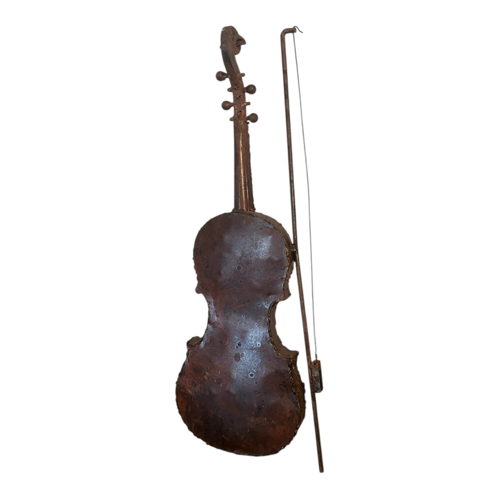 Rustic Vtg Violin Wall Art 21.5″ Tall Bow Distressed Metal Design Musical Studio