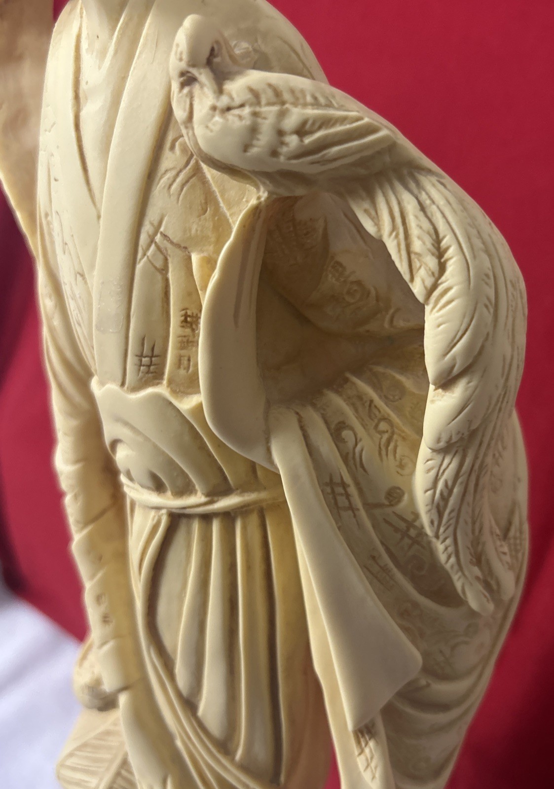 Vtg Oriental Figurine Statue Asian Woman with Birds 20” Carved Resin Signed