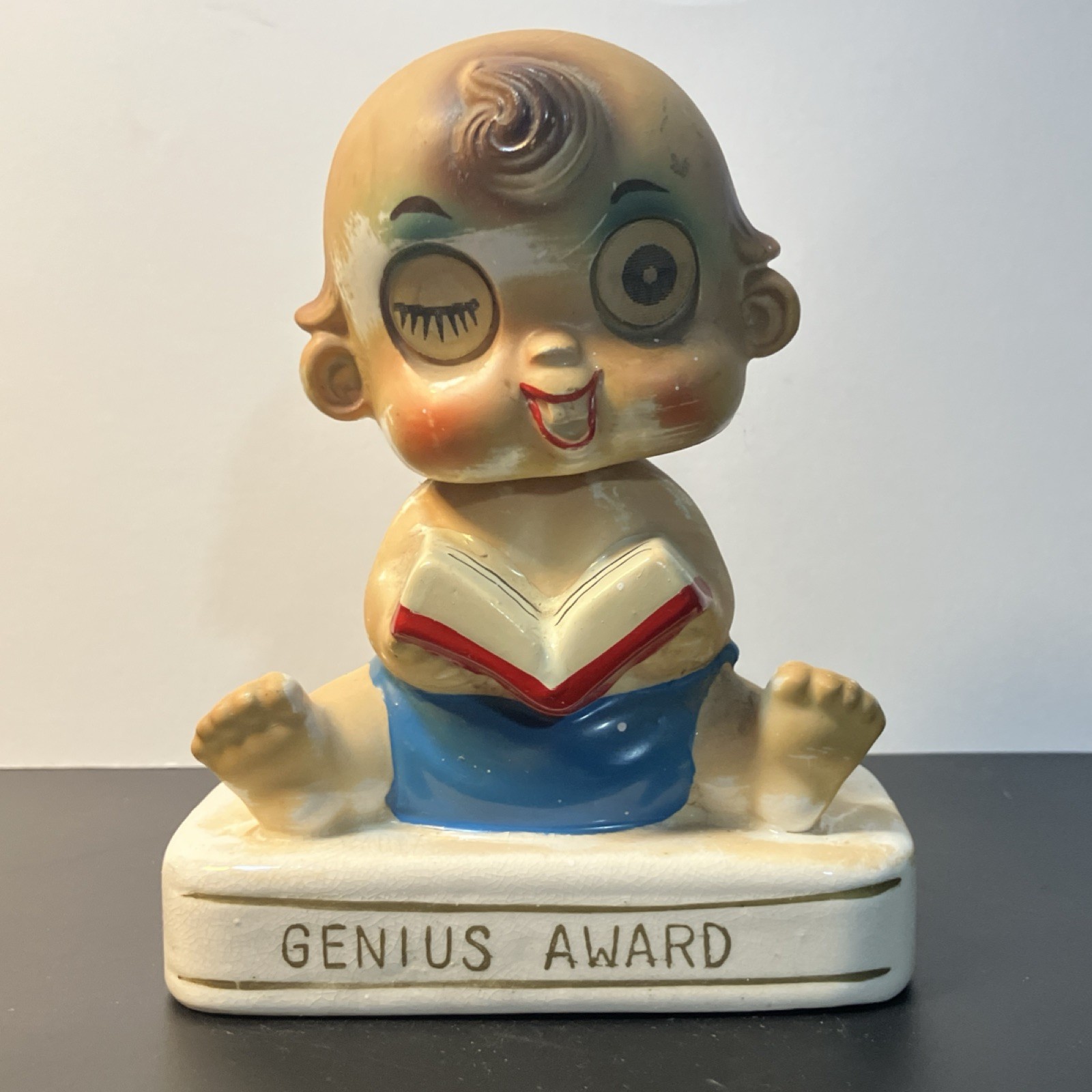Capri Creations Bobbing head Genius Award Baby Reading Book Ceramic Japan 1950s
