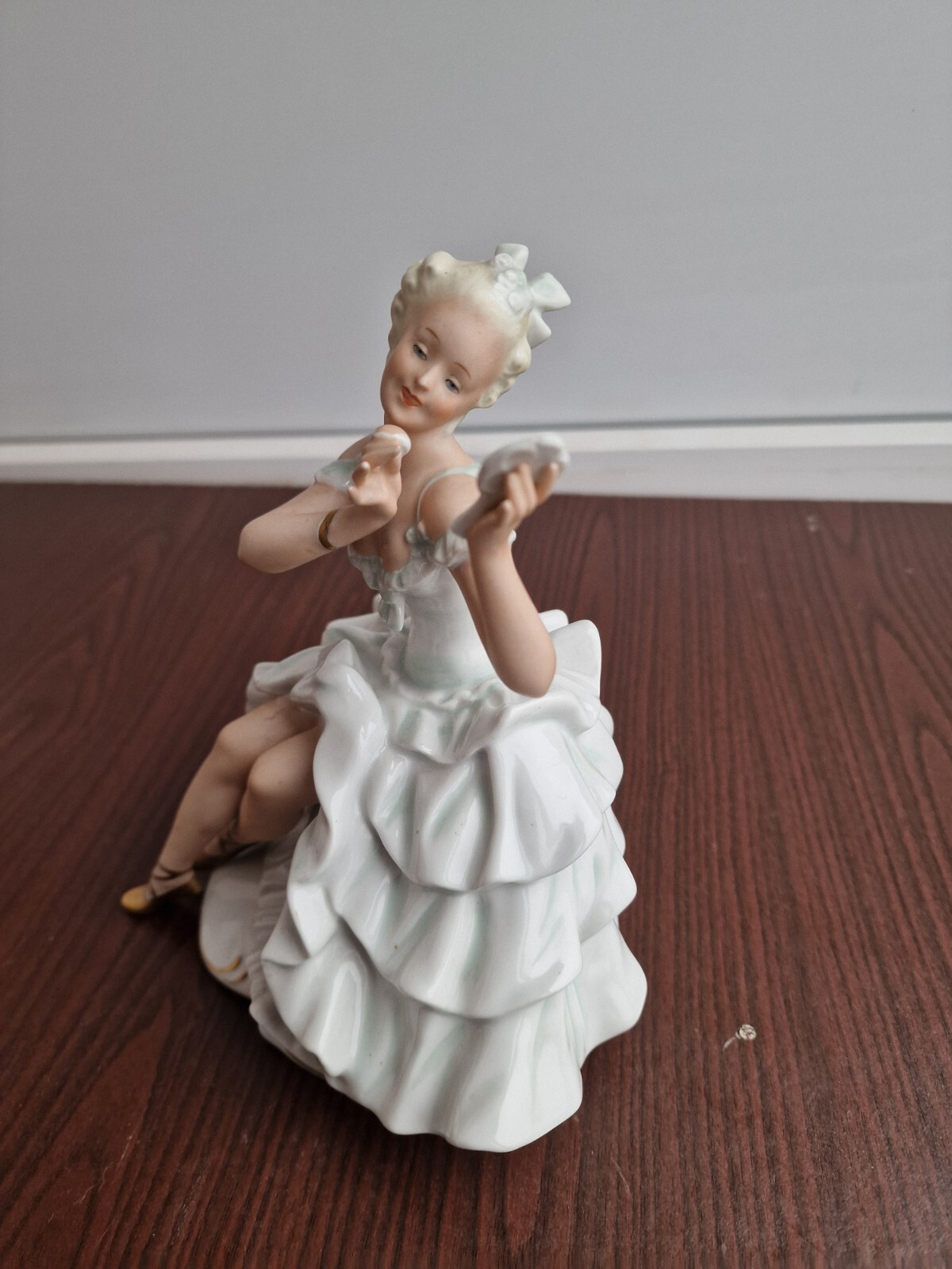 Vintage German Ballerina with Mirror Figurine Schau Bach Kunst, Mid-20th CENTURY