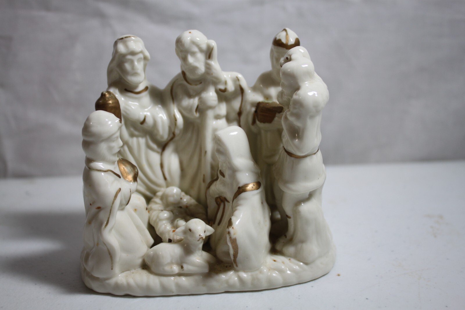 White and Bronze/Gold Nativity Set All one piece