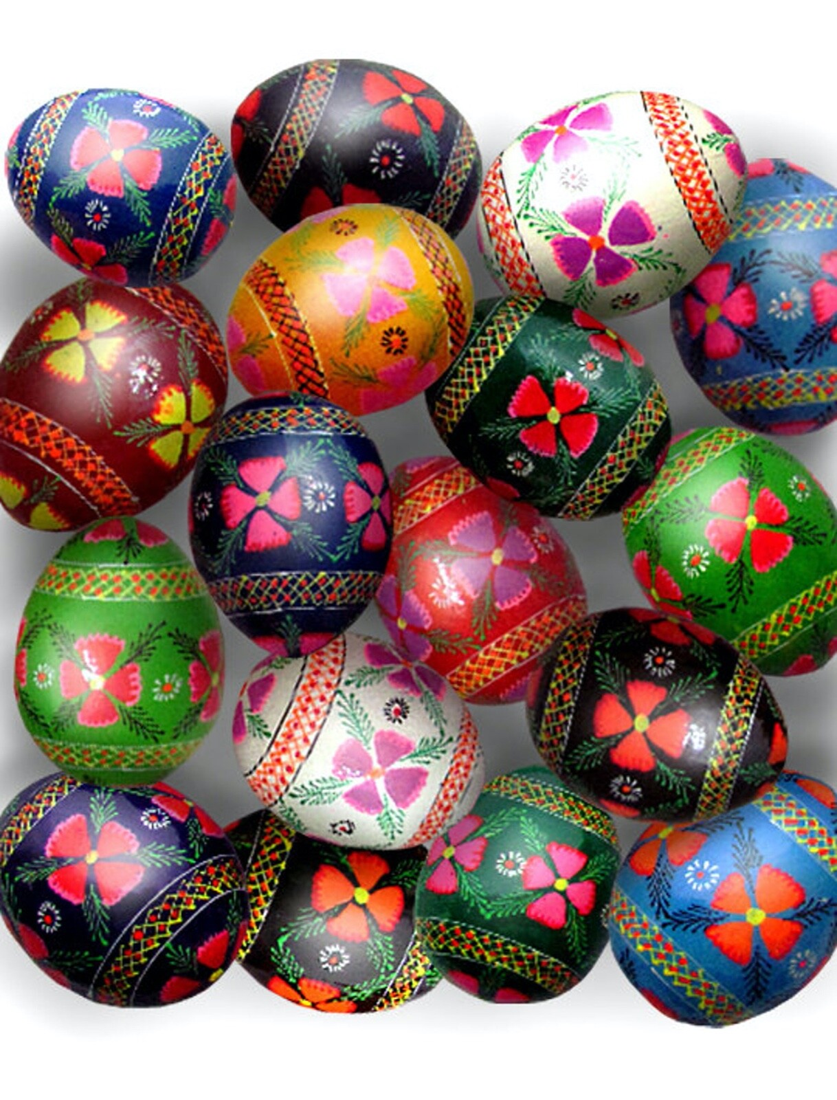 Assorted Wooden Regular Hen Size Painted Ukrainian Easter Eggs, Floral, Pysanky