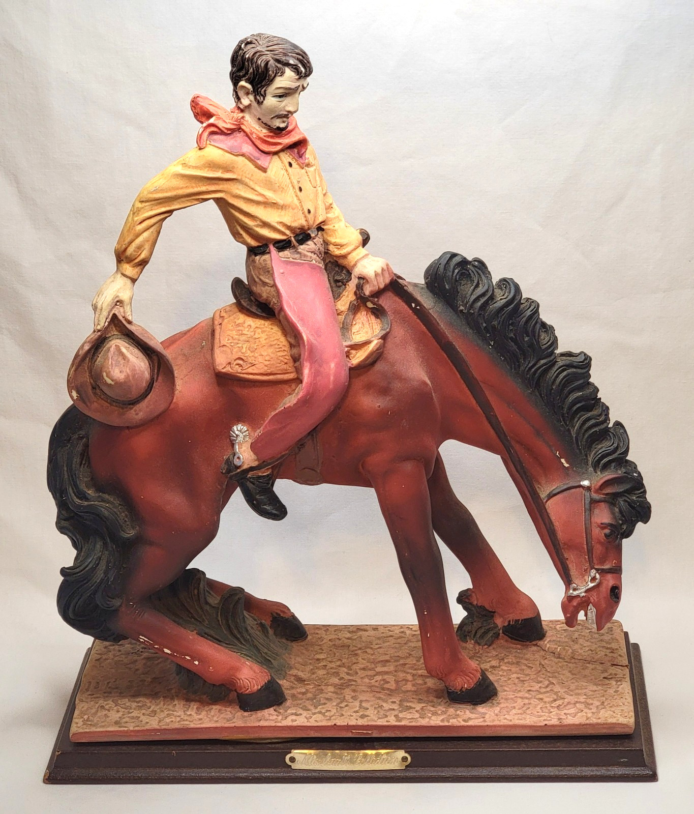 Western Rodeo COWBOY Bucking Bronco Red Horse Figure Statue Decoration