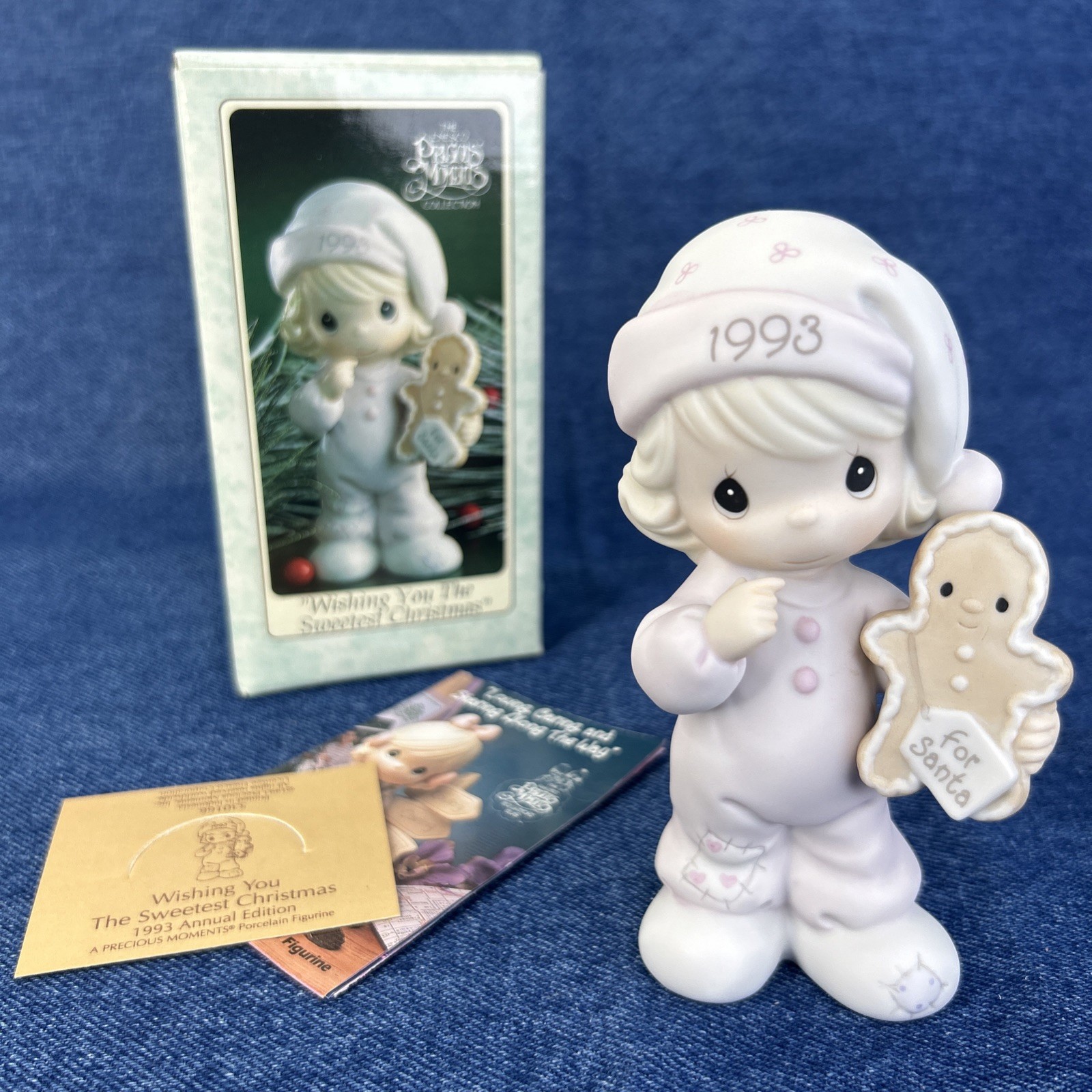 VTG Precious Moments Wishing You The Best Christmas Figurine 1993 Enesco 530166