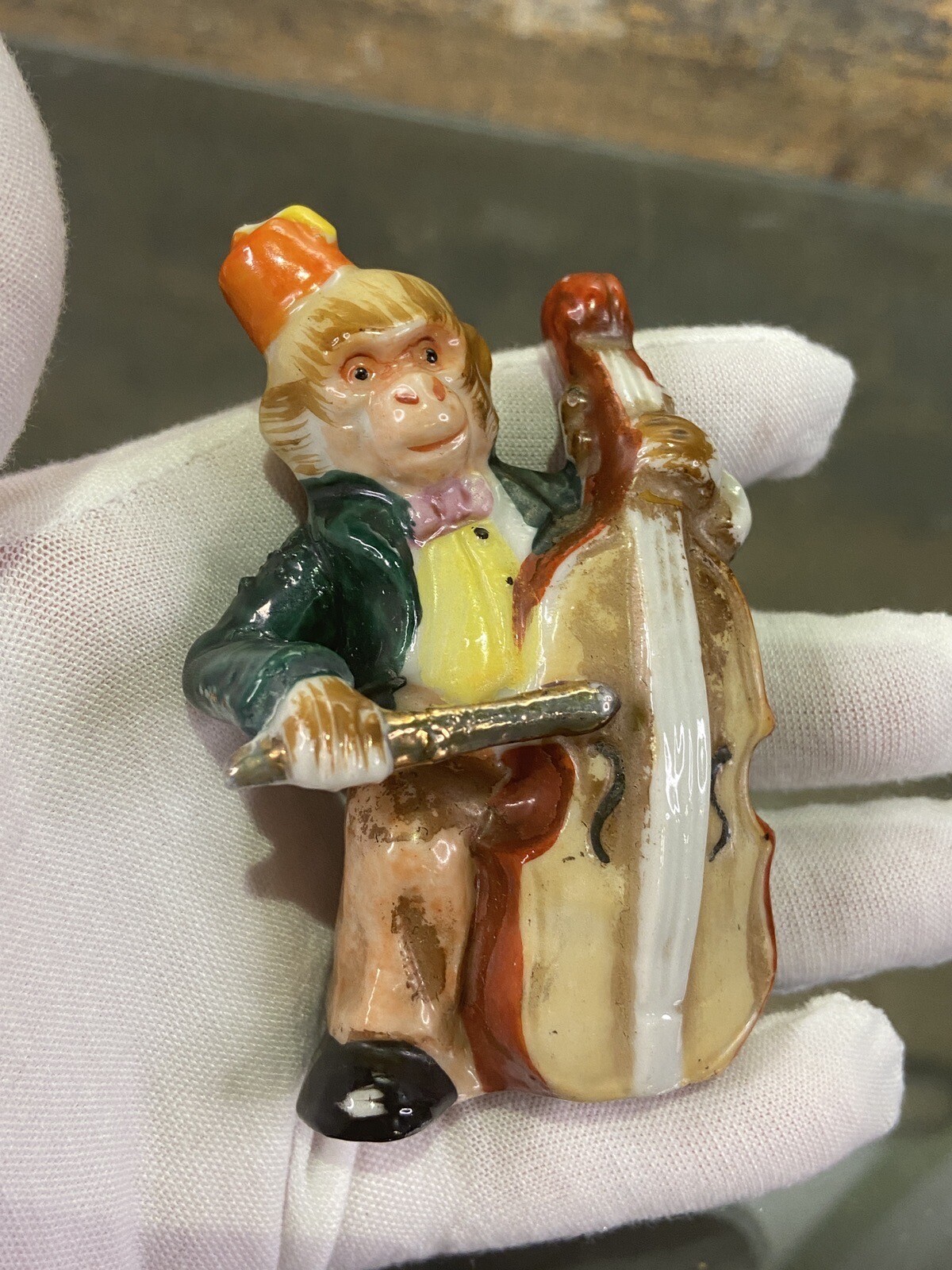 Ceramic Monkeys Playing Instruments Japan Five Total