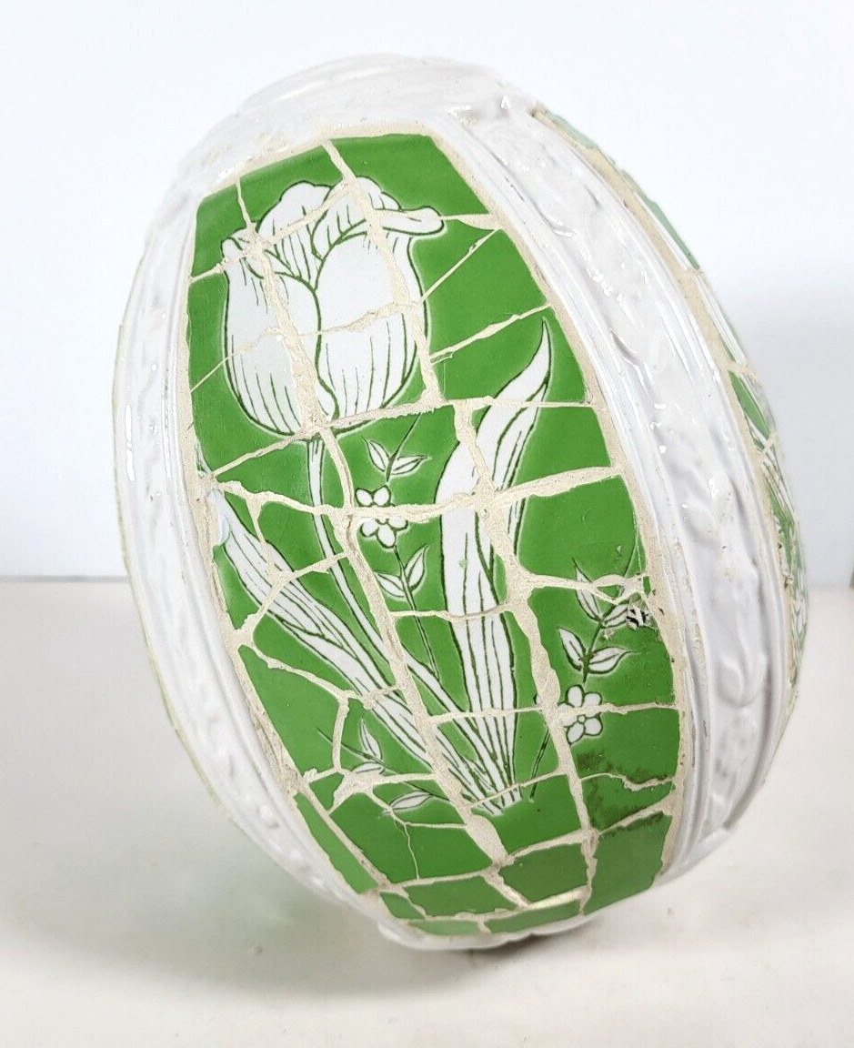 Large Mosaic Green And White Floral Ceramic Easter Egg Tulips