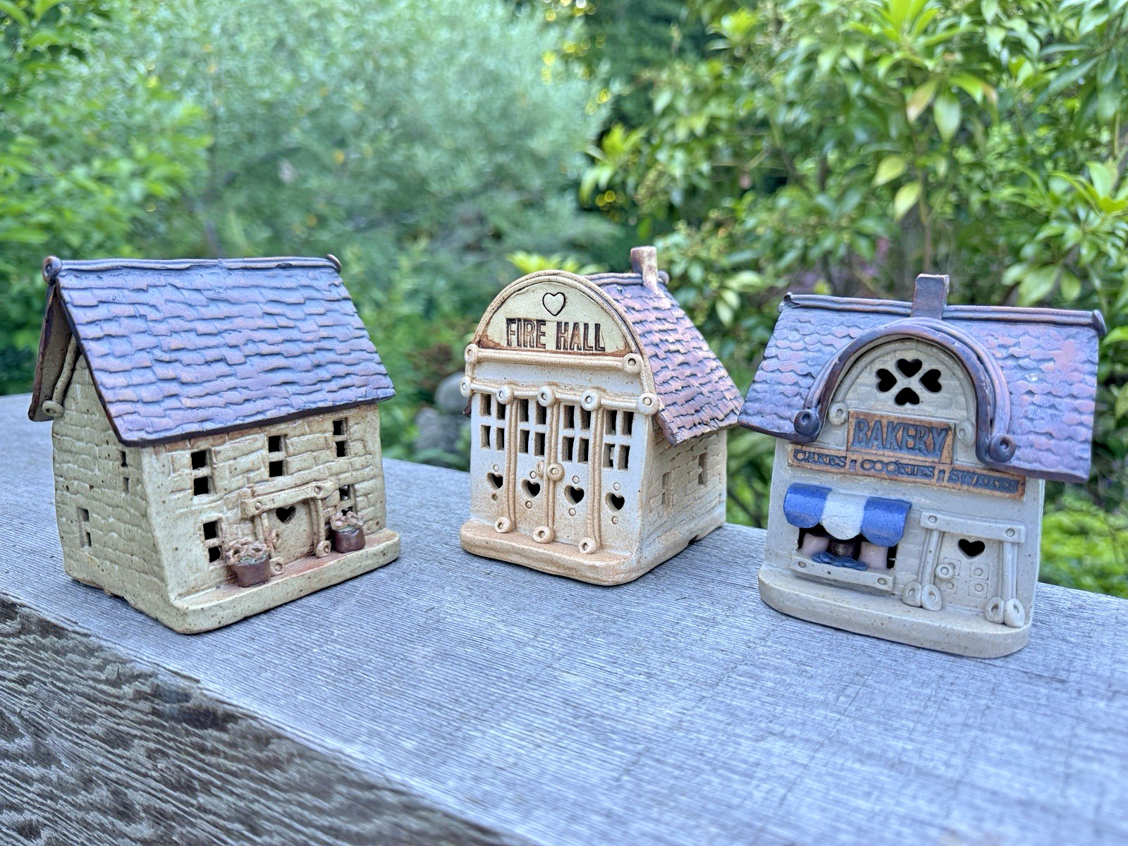 vintage WINDY MEADOWS POTTERY Lot Hometown/Village Farm House Bakery Fire Hall