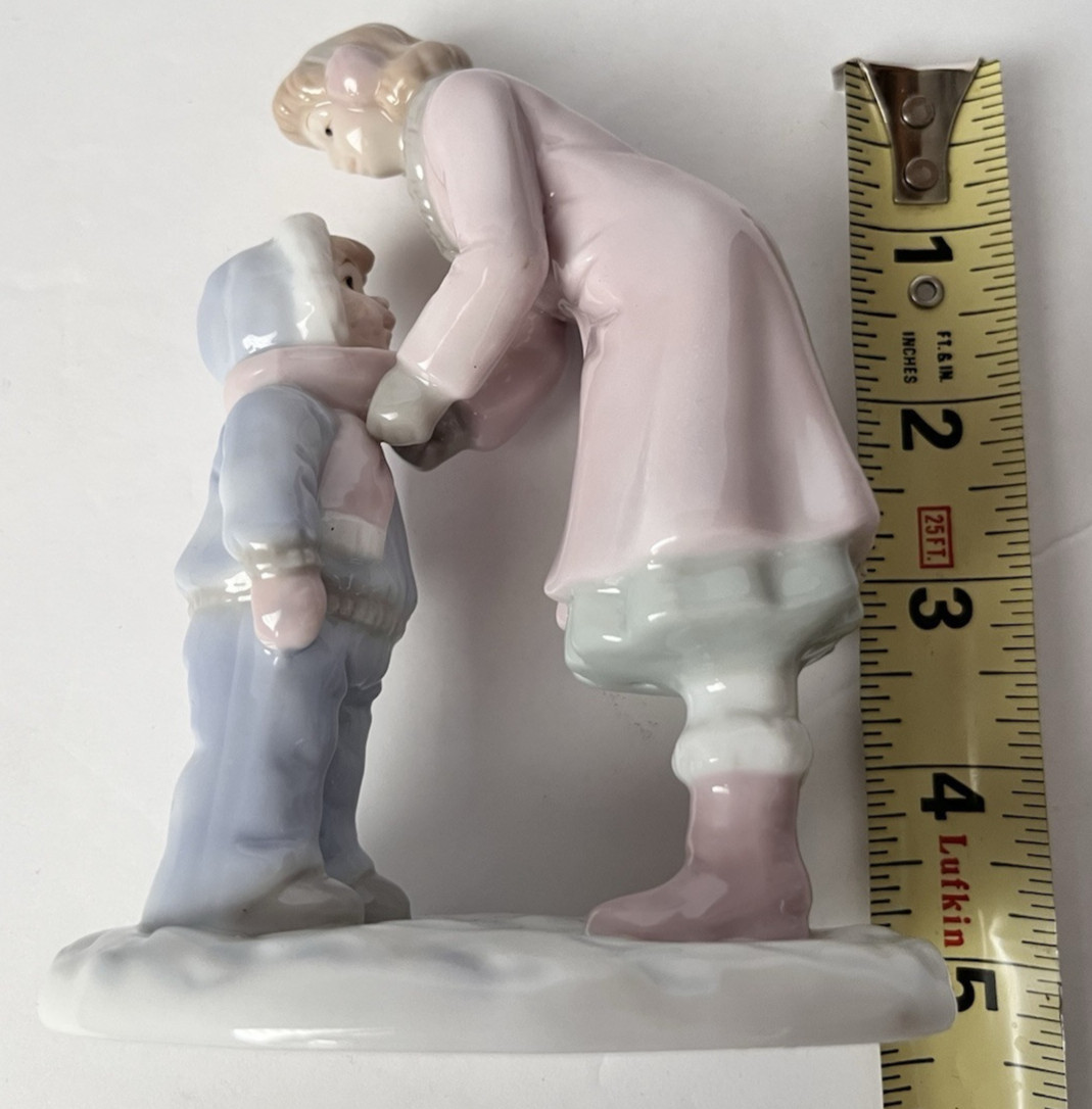 Russ Berrie Figurine Porcelain Pastel Mother & Son Snow Day Winter