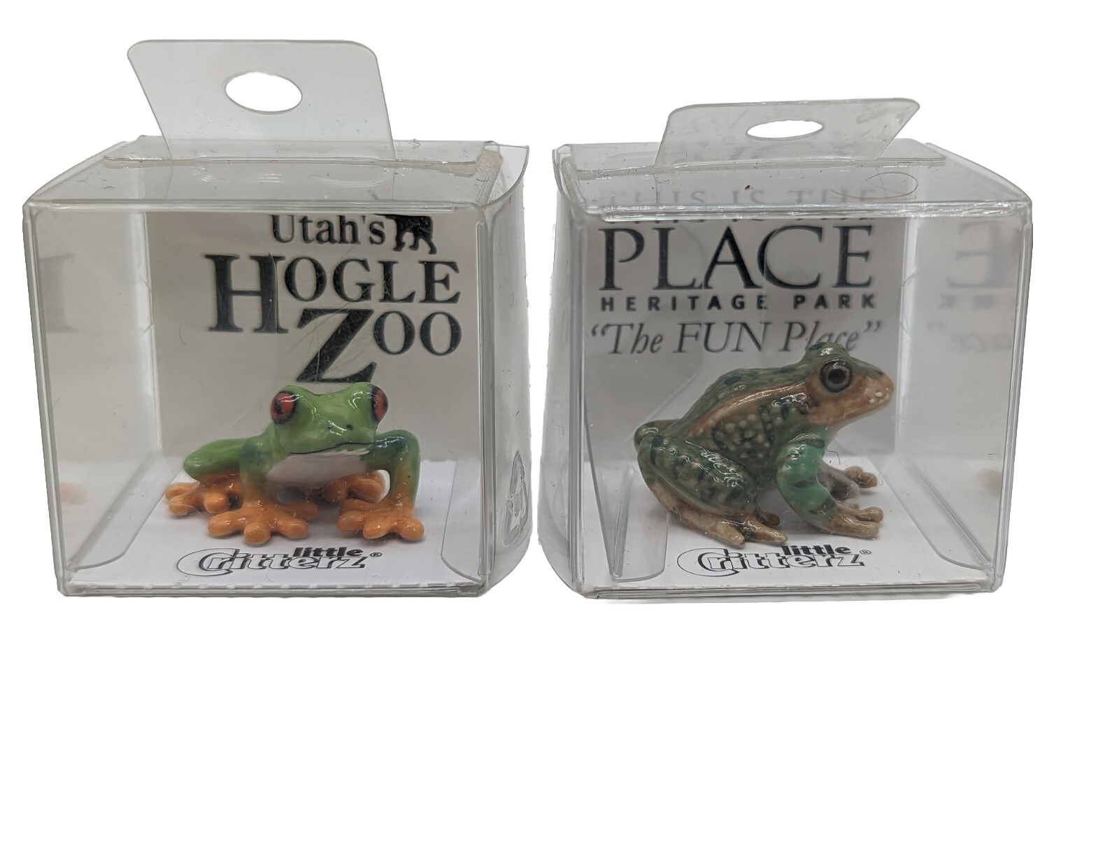 Lot /2 Little Critterz Red-Eyed & Leopard Frogs Hand-Painted Porcelain Mini Figs