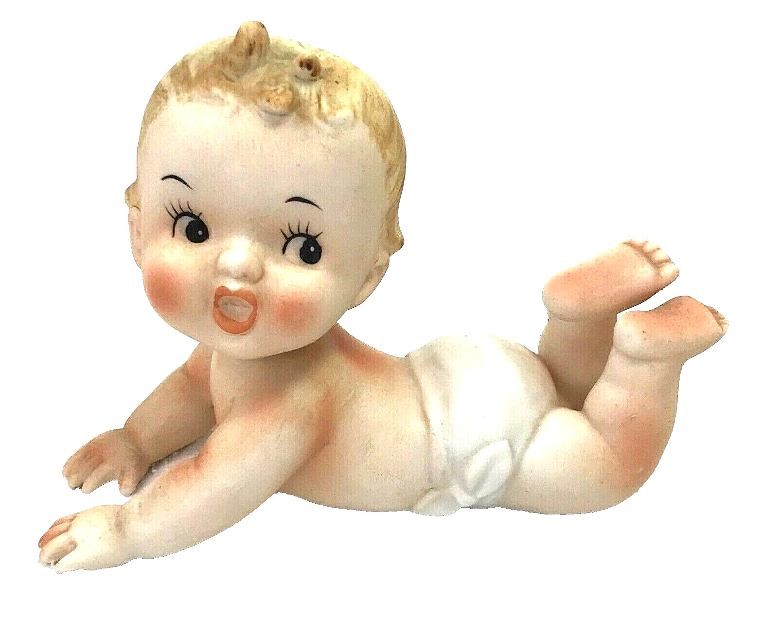 Vintage Kewpie Cupie Crawling Baby Figure Figurine 5″ Bisque Napco N3149