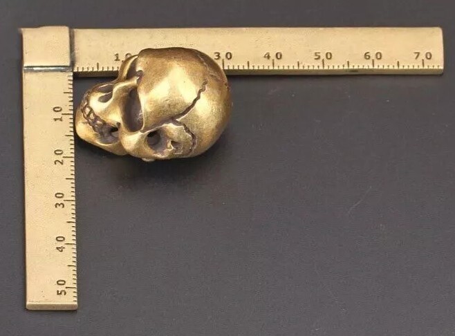 Brass Skull Head Figurine Ornament Punk HipHop Skeleton Miniature Statue Gifts