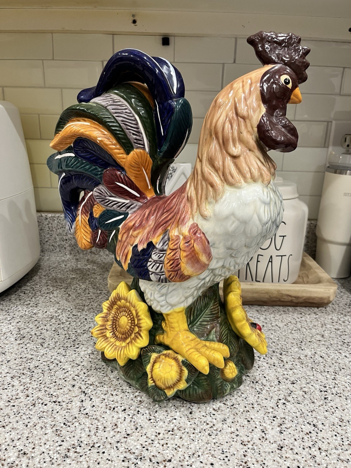 ROOSTER Large Ceramic Colorful Sunflowers 17 Inches Tall Figurine GORGEOUS