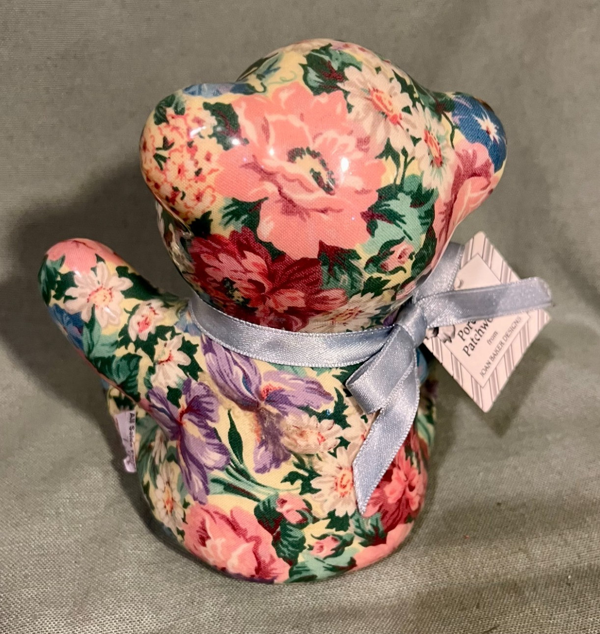 Joan Baker Designs Porcelain Patchworks 6″ Bear w/Floral Print Fabric