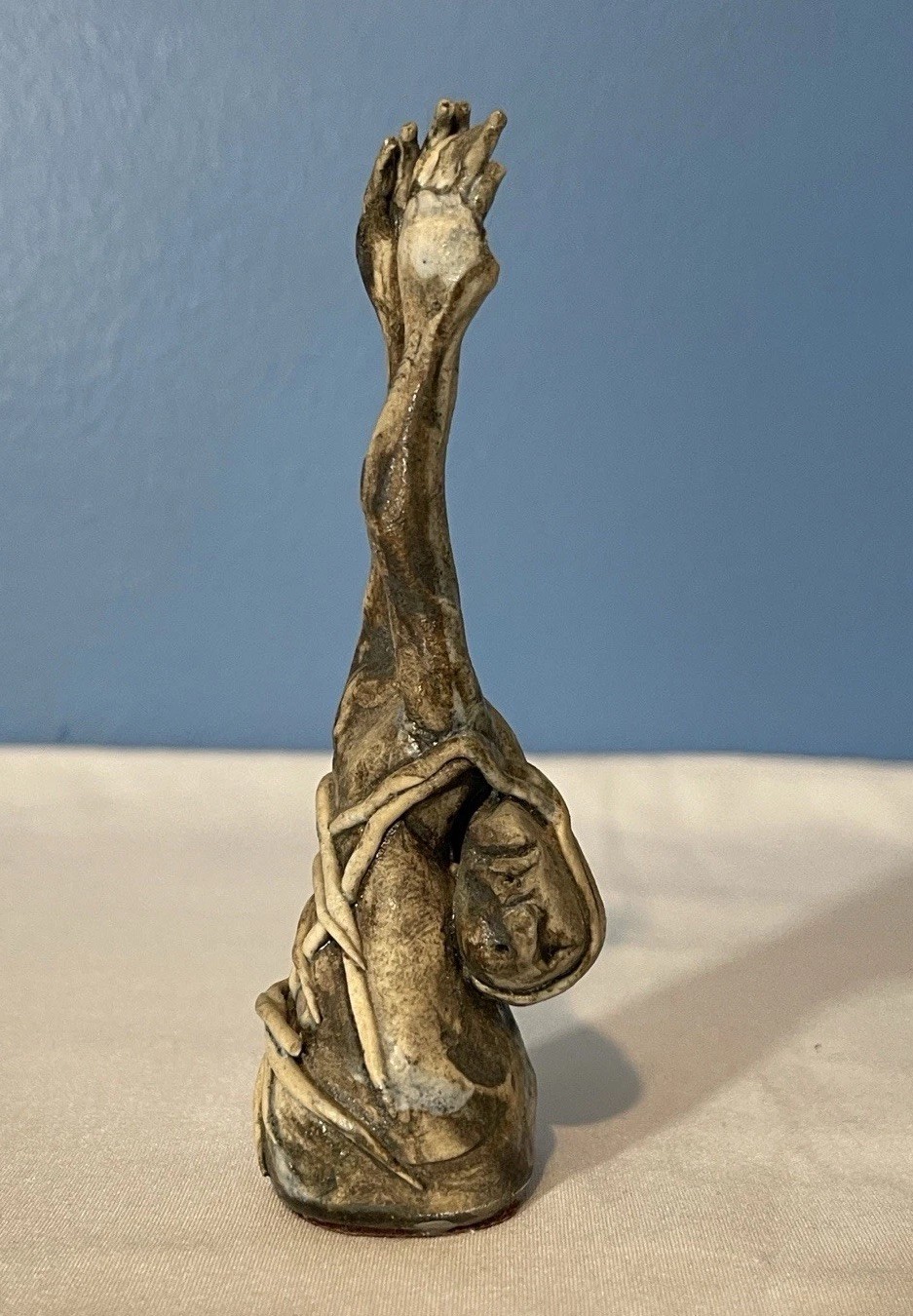 4 1/2” Abstract Figurine Sculpture Raised Arms Resin Antique Finish 3D Effect