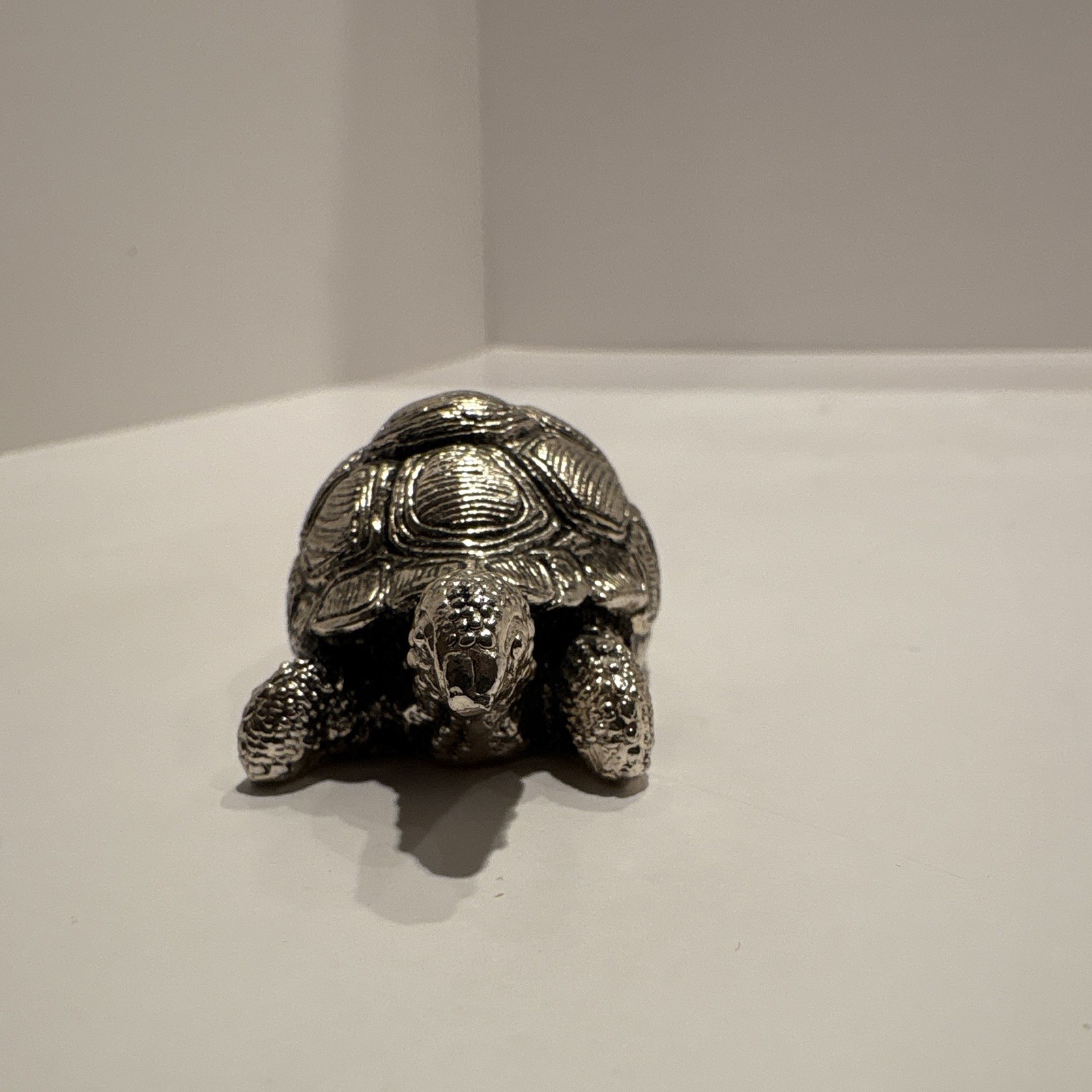 Sterling Silver Turtle Figurine 3 in Metallic Finish Miniature,