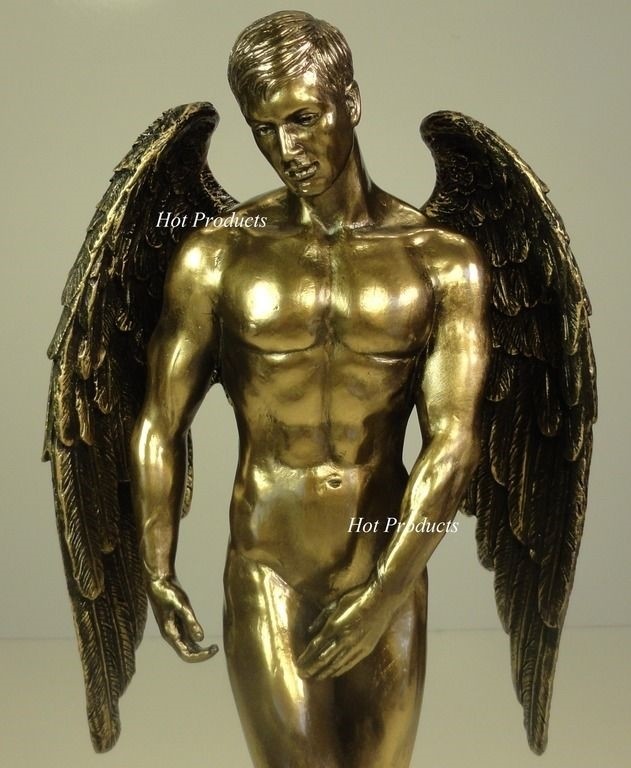 11″ Nude Male Guardian Angel Winged Sculpture Statue Antique Bronze Finish
