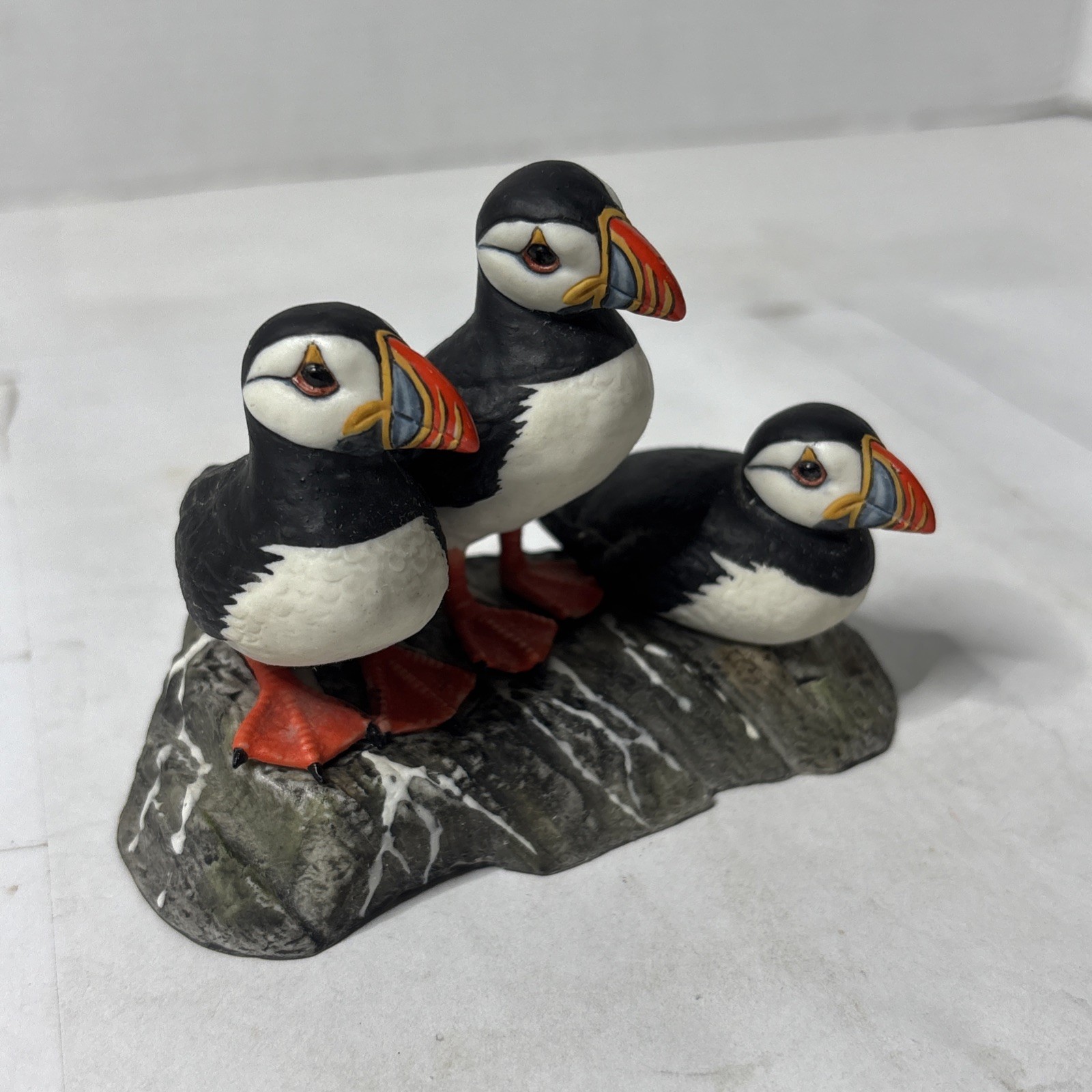 Beautiful Hand Painted “The Puffins” Irish Dresden Porcelain Figurine Statue