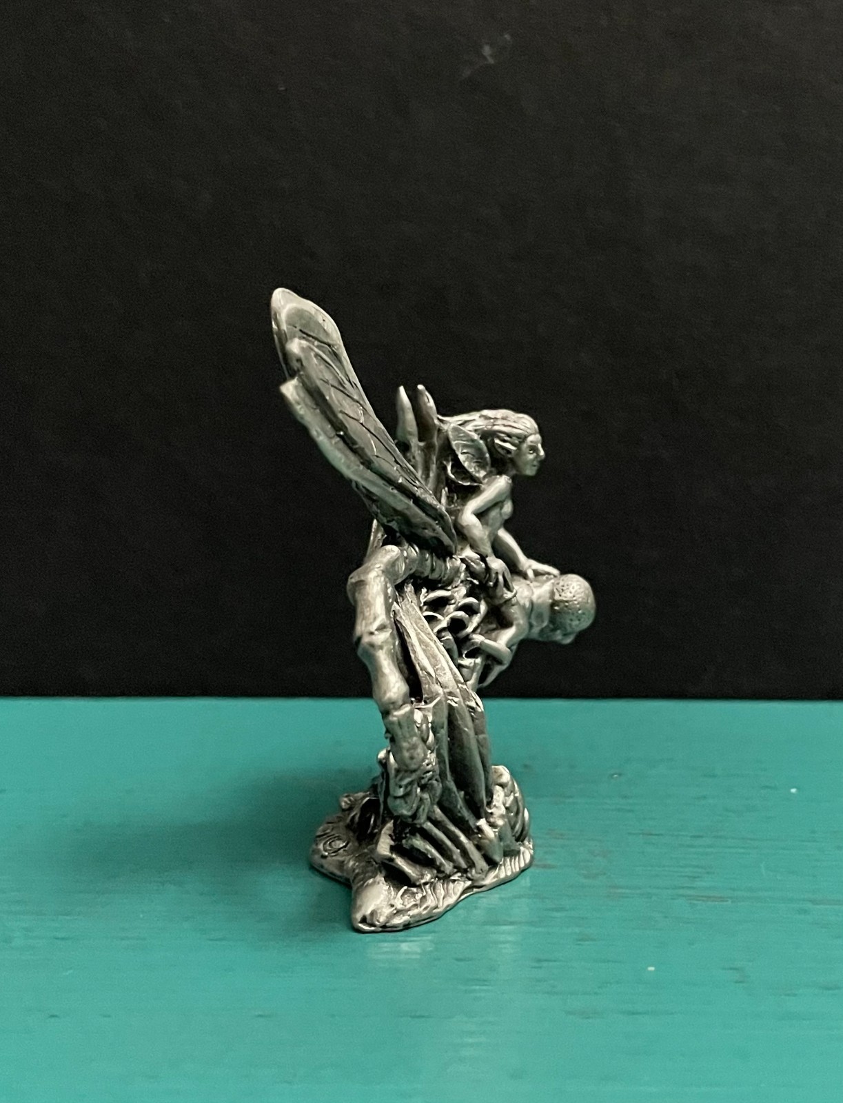 Hudson Pewter Fairy Pixie Forest Fae Riding Dragonfly Insect Wings Mini Figurine