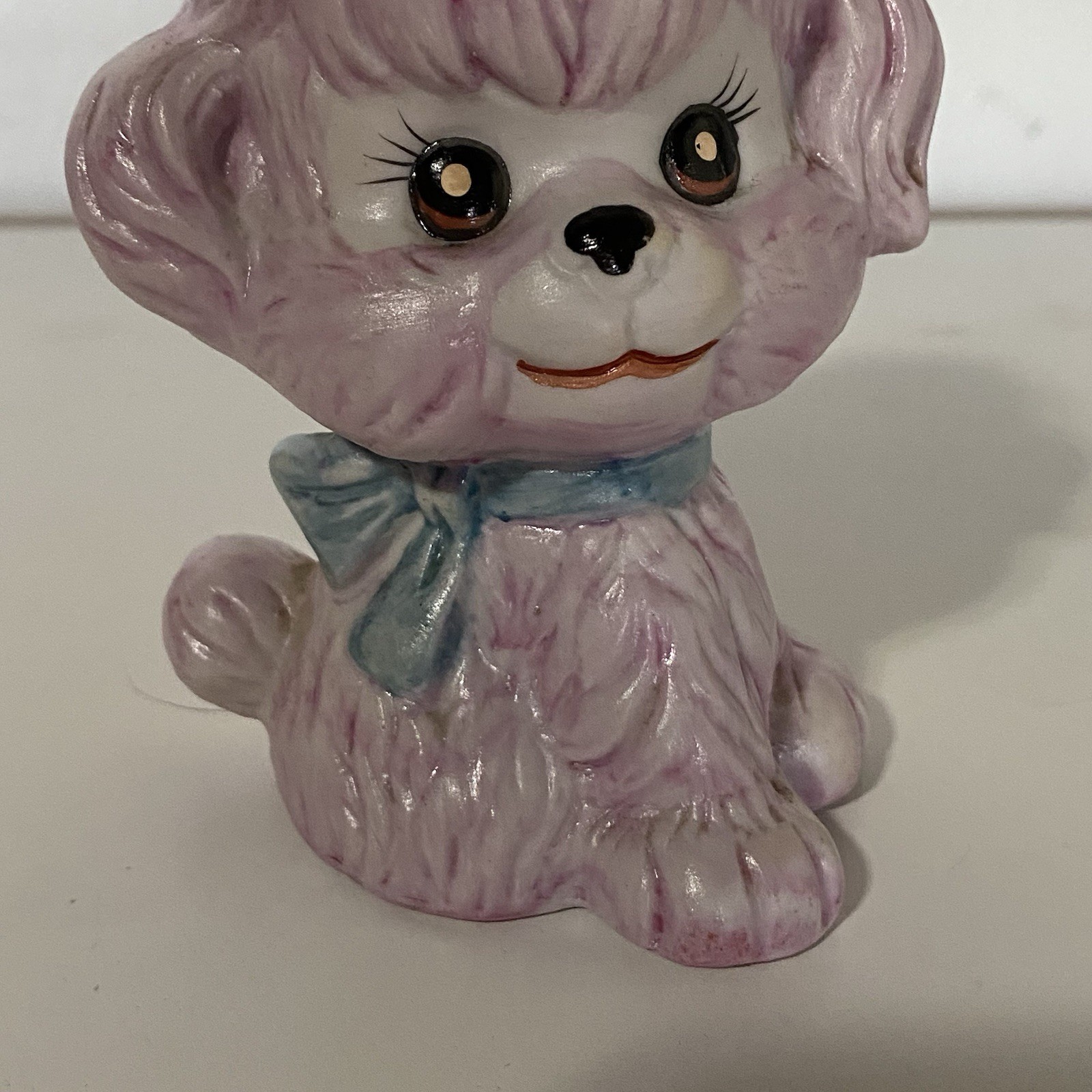 Vintage Anthropomorphic Puppy Dog Figurine Kitsch Big Eyes Purple Kitschy Decor