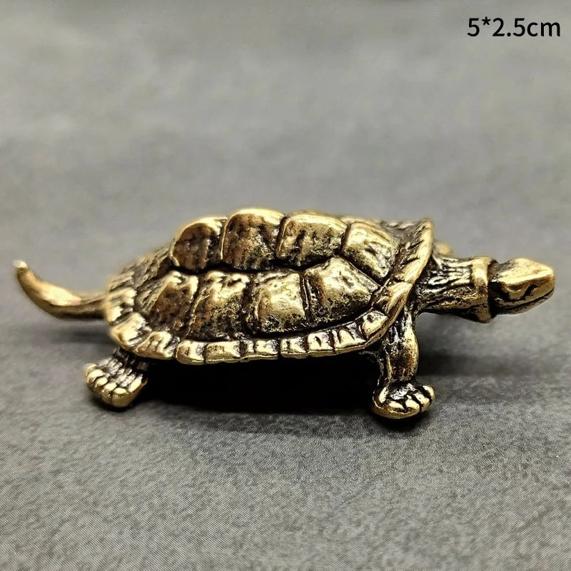 Pure Copper Turtle Statue Vintage Brass Tortoise Figurines Desktop Feng Shui.