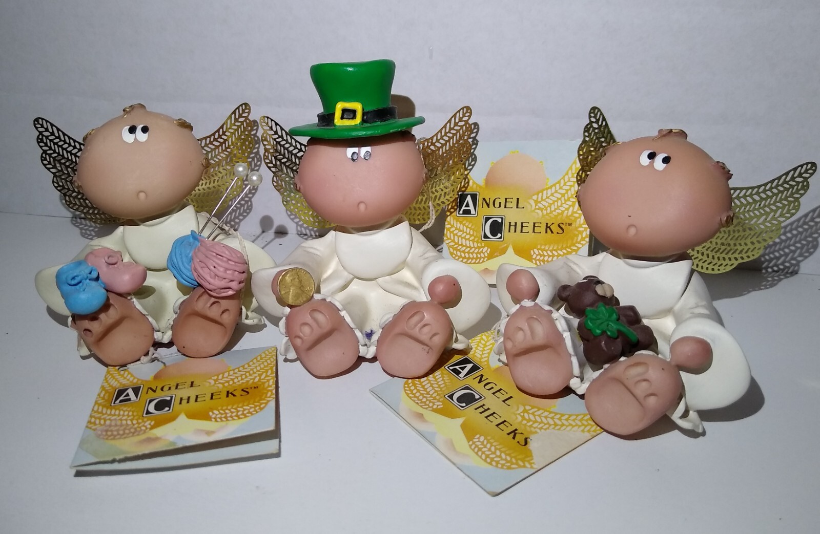 Lot of 3 Angel Cheeks Kirk’s Kritters Figurine RARE penny Irish Teddy bear & MOM