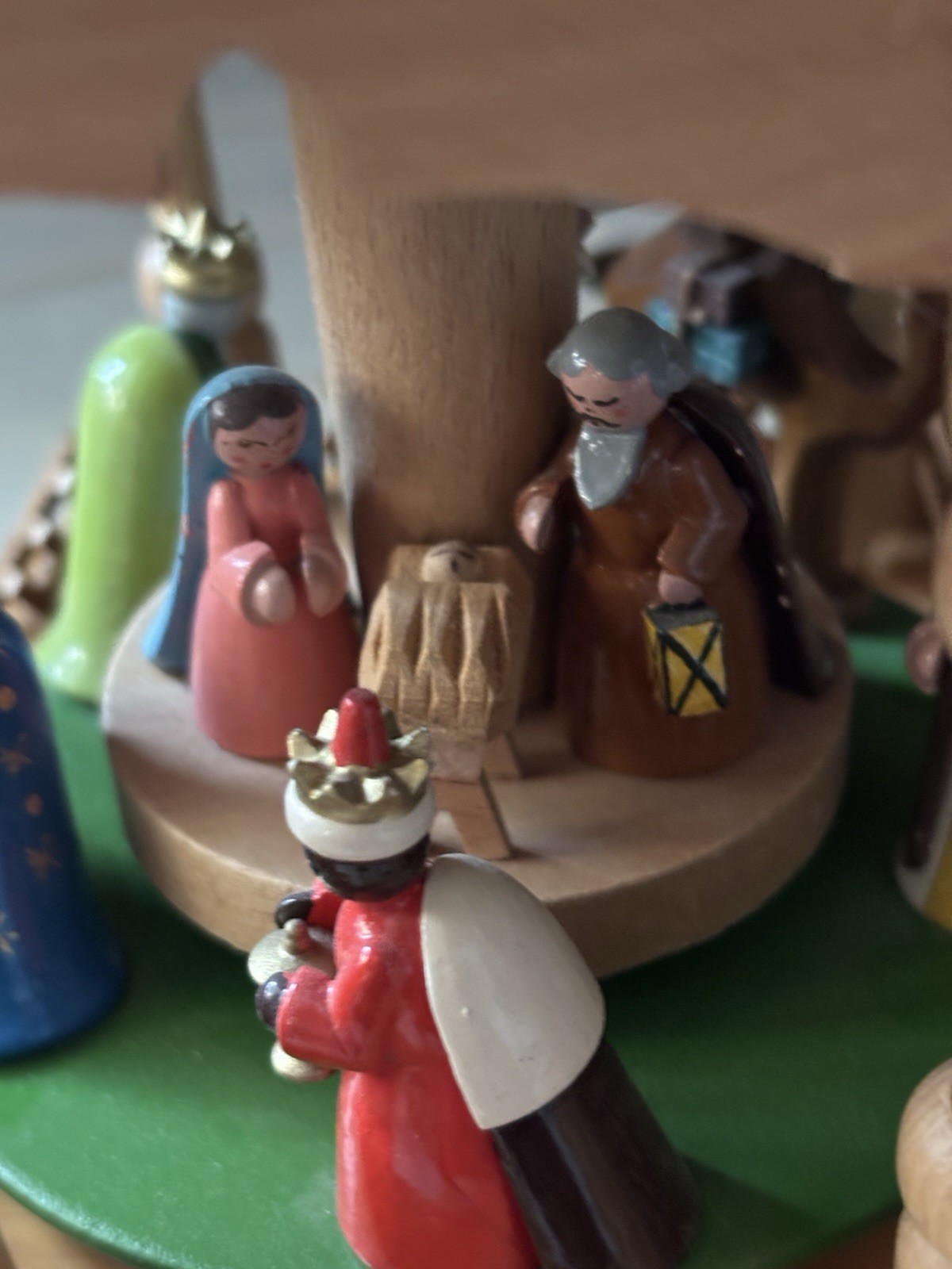 Traditional Wooden 3 Tier Pyramid Hand Carved Nativity Set From Germany