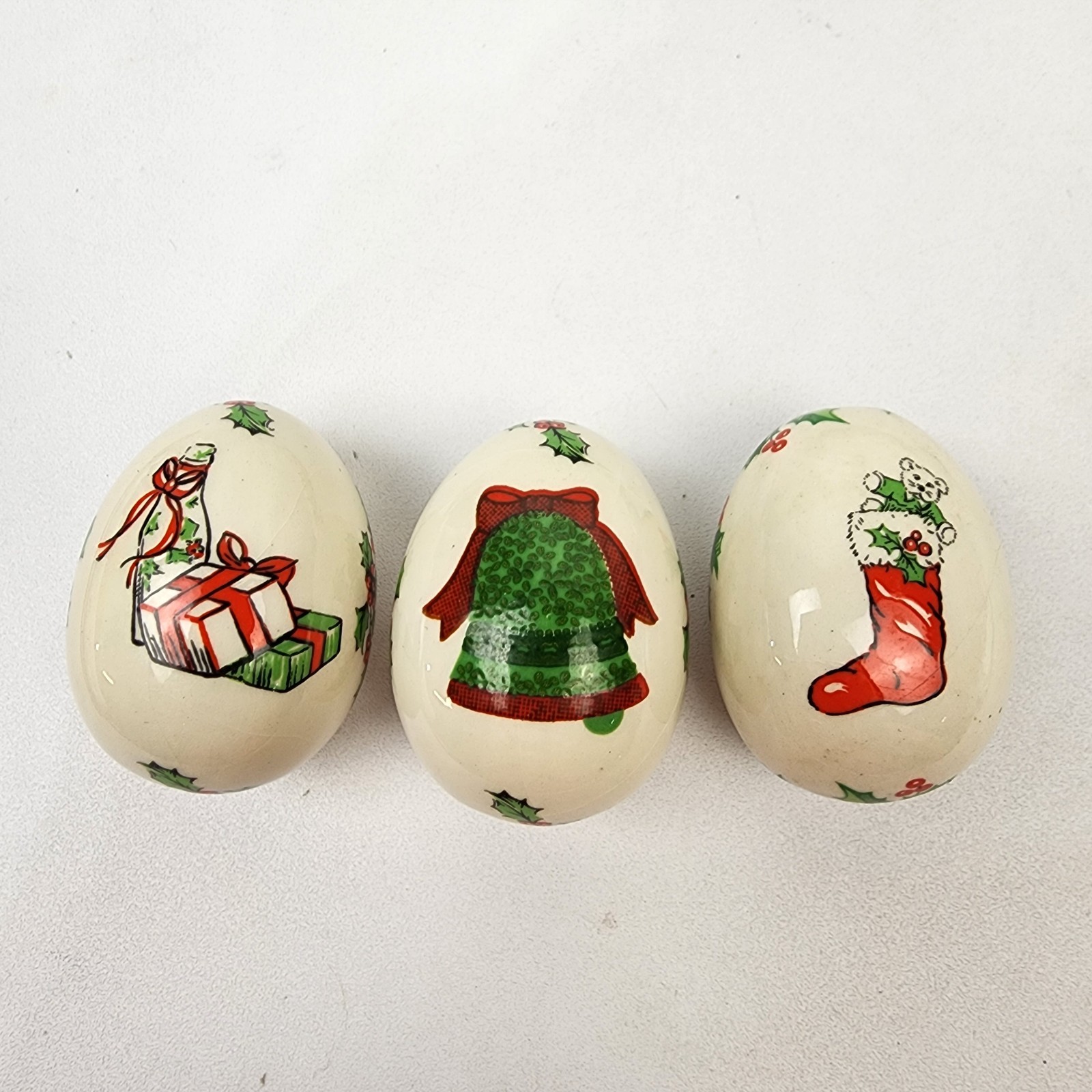 15 The Egg Lady Decorative Painted Porcelain Ceramic Eggs Christmas Themed