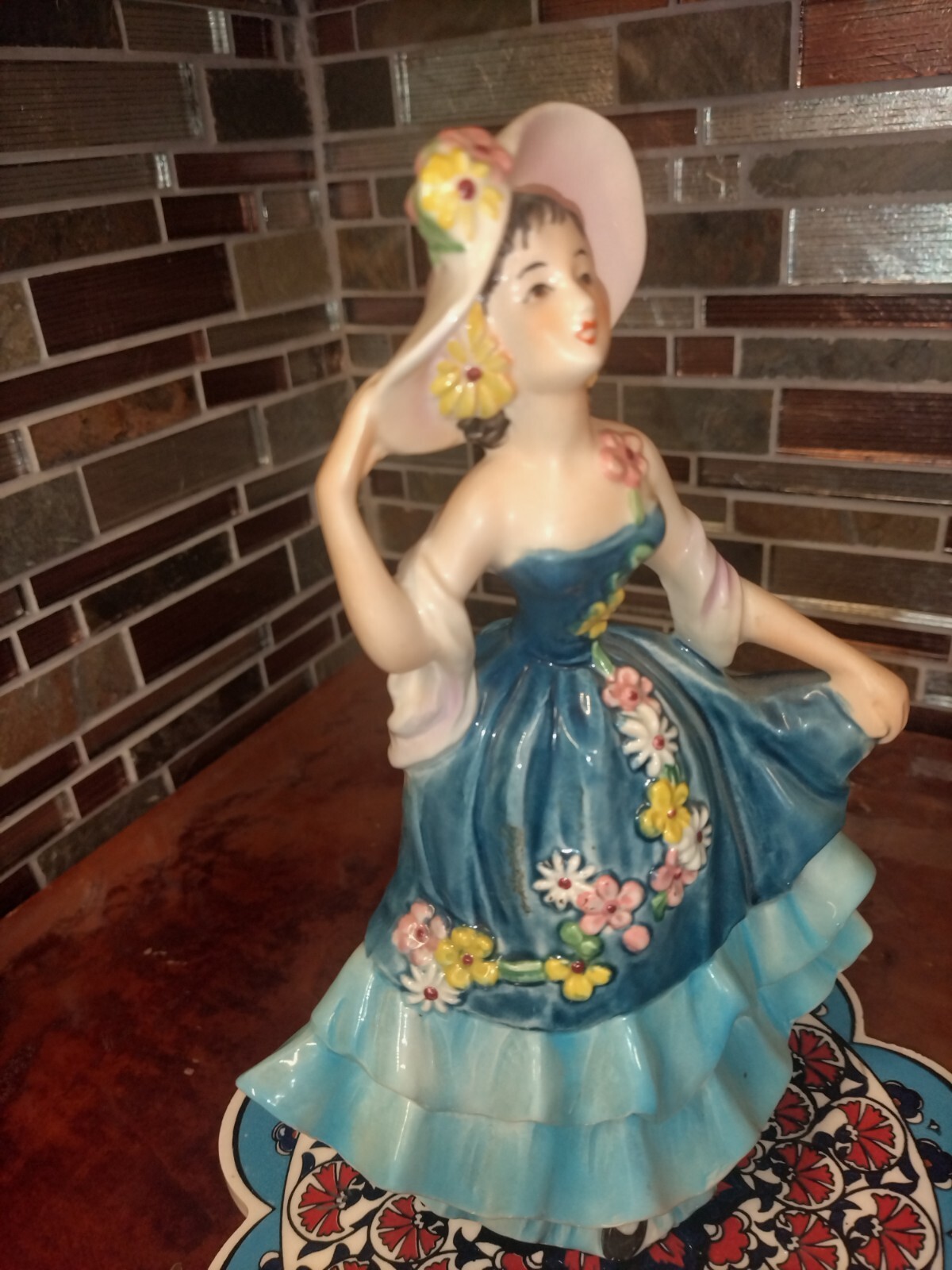 VTG Goebel Ceramic Lady In Blue Figurine FF27 Hand Painted Signed West Germany