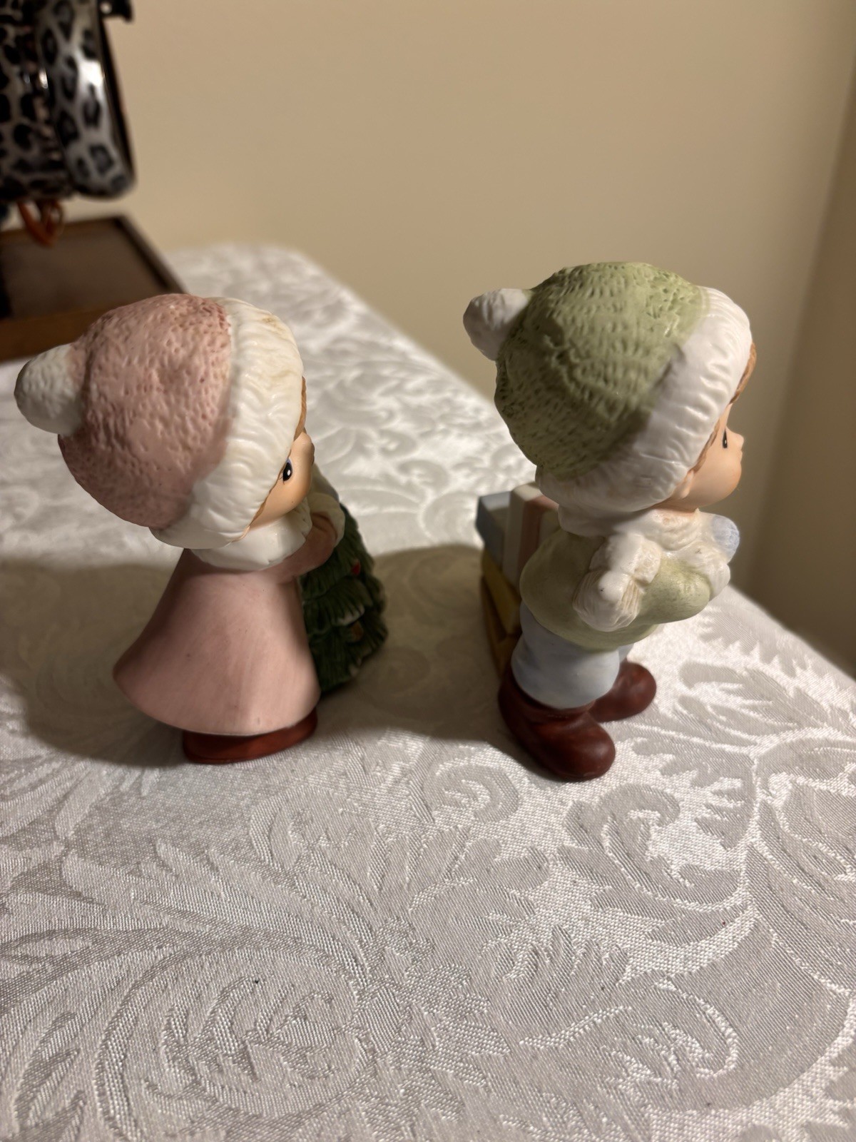 Vintage 1990s Homco Christmas 5556 Porcelain Christmas Boy & Girl Figurines