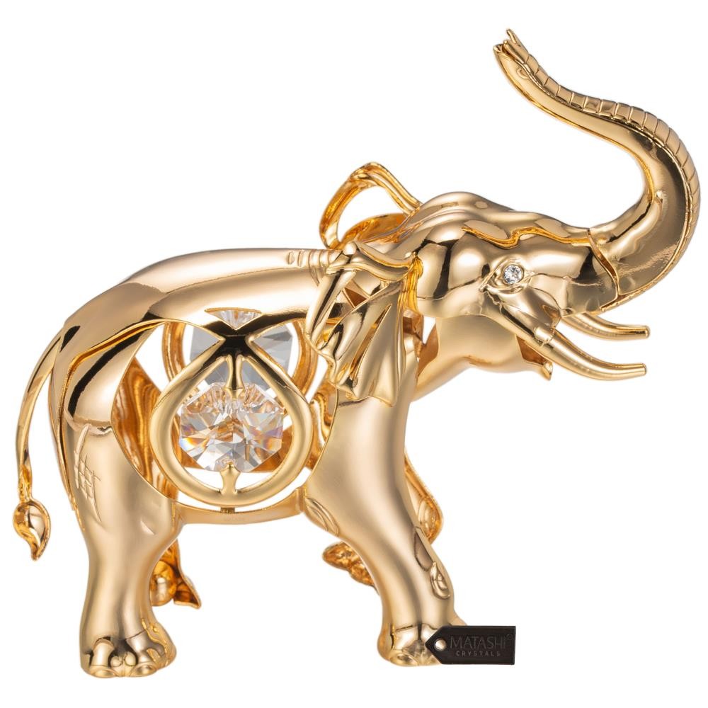 Matashi 24K Gold Plated Crystal Studded Elephant Figurine Ornament Gift Decor