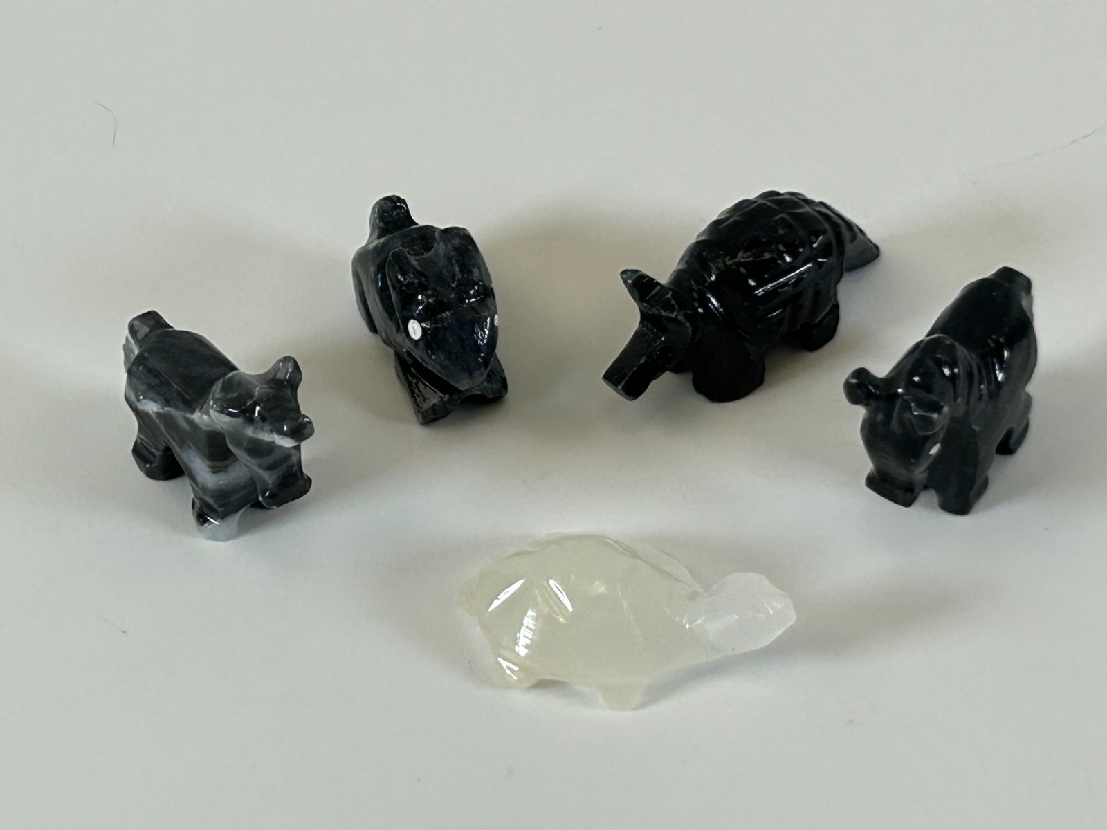 Hand Carved Miniature Mini Animal Figures Burro Unicorn Armadillo Marble Quartz