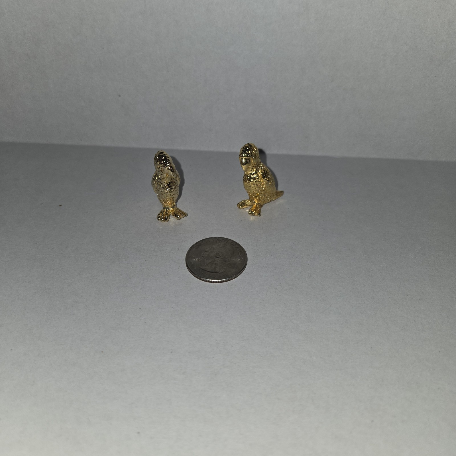 Miniature Gold Tone Parrot 1.25″ Lot Of 2 Heavy For Size