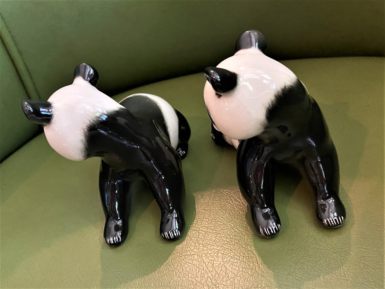 Vtg Pair PANDA BEAR FIGURINES, Marked USSR + LOMONOSOV Logo, Excellent Condition