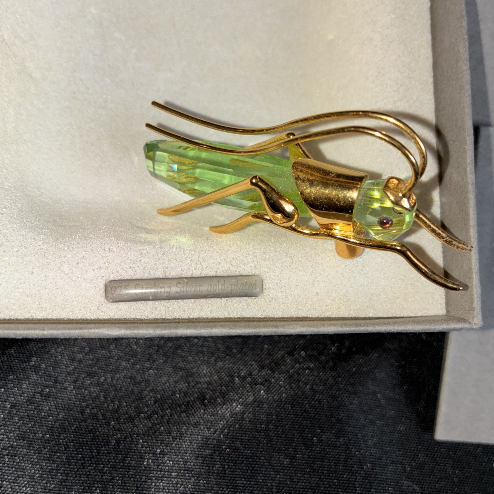 Swarovski Paradise Bug Aptera Chrysolite Grasshopper 250469 Silver W/Gold Plate