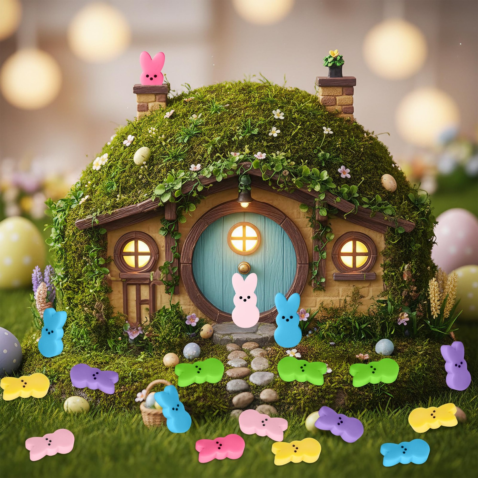 60 PCS Mini Easter Pastel Bunny Resin Decor Mixed Colors Rabbit Charms DIY